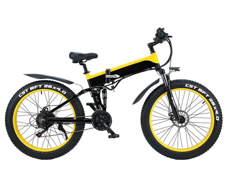 26 Inch Fat Tire Electric City Bike Front Suspension 21 Speed Foldable Ebike Mountain Ebike 48V 500W Electric Fat Bike
