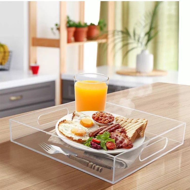 HOT SALE Acrylic Square Storage Tray Home Fruit and Snack Food Tray with Handles Hotel Storage Container