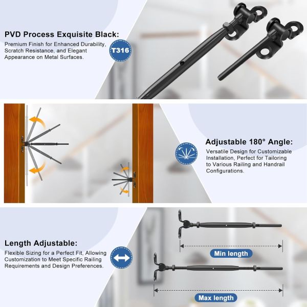 Heavy-Duty Adjustable Swage Toggle with 0-180 Degree Adjustment for Cable Railing and Rigging Hardware