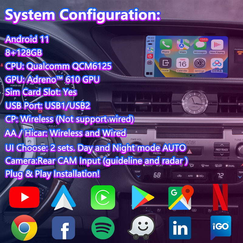 Lsailt CP AA Android Multimedia Interface for 2012-2018 Lexus ES250 ES300H ES350 ES200 ES