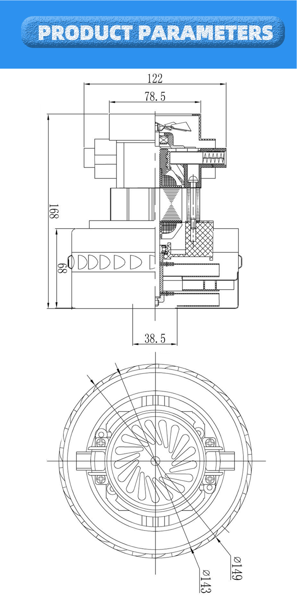 Waterproof Vacuum Cleaner Motor Customized 24V For Floor Scrubber