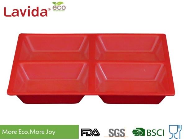 Red Color Melamine Compartment Food Tray 21.5 x 2.4cm Tasteless Endurable FDA