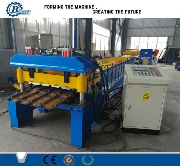 Quality Metal Trapezoidal Shape Step Roof Tile Roof Roll Forming Machine With Pressing Device for sale