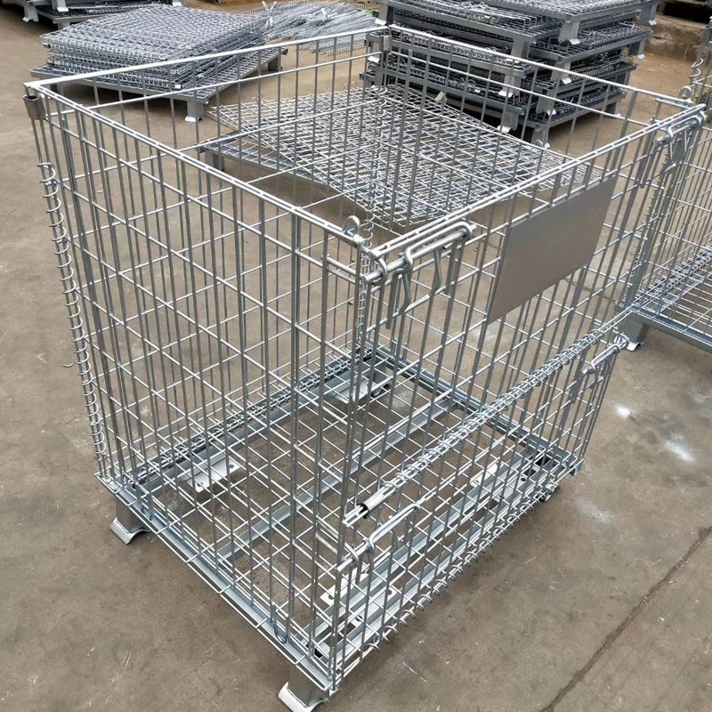 Stackable Galvanized Storage Foldable Wire Mesh Container With Optional Wheels