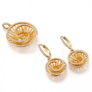 China AAA+ CZ 925 Sterling Silver Bridal Sets Circular Spiral Gold Plated Silver Earrings on sale
