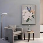 Hand Painted Modern Textured Canvas Oil Painting of White Flower for Living Room