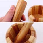 Kitchen Tools Bamboo Mortar And Pestle For Cooking Ginger / Garlic / Herb