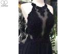 Backless A Line Ball Gown White Black Color Hanging Neck Chiffon Lace Beading