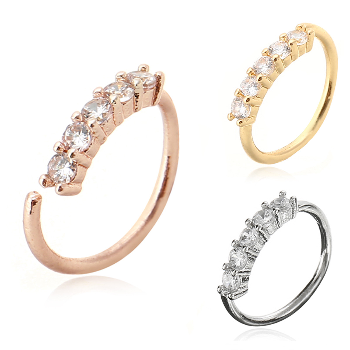 Shellhard Trendy 5 Crystals Nose Ring Vintage Rhinestone Stainless Steel Nose Hoop Ring For Women Femme Jewelry