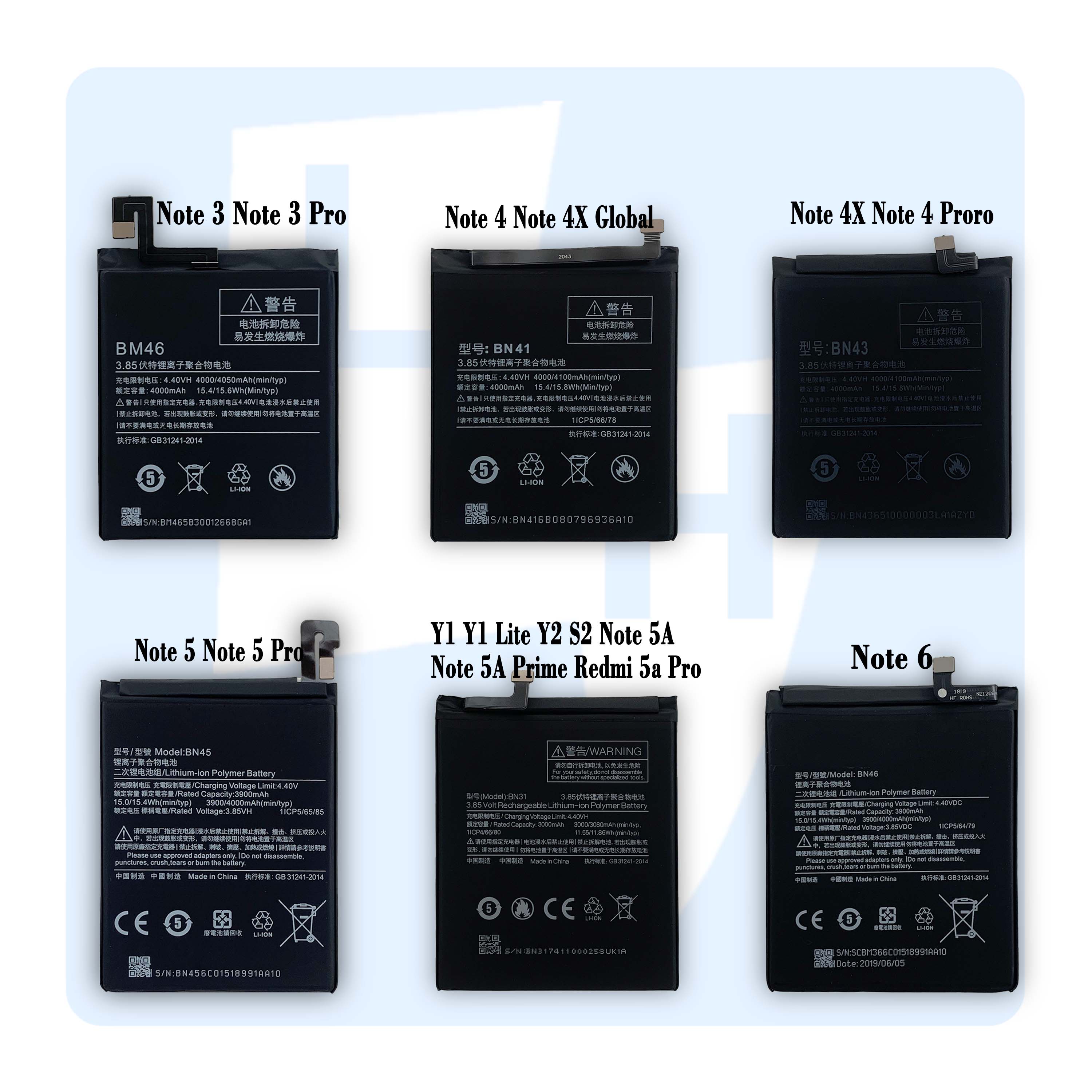 Rechargeable Battery for Xiaomi Redmi 1 2 3 4 5 6X 7 8 8T 9 9A 9C GO PRO K20 K30 K40