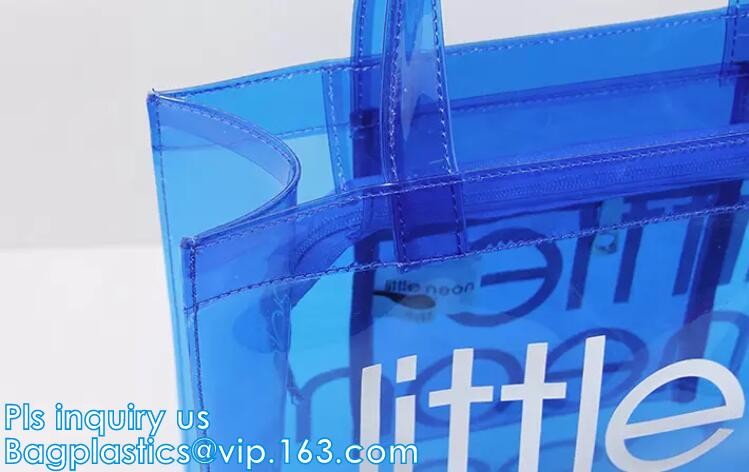 handle colorfull bag pvc zipper bag, Custom PVC Loop Handle Image Printed Plastic Shopping Bag, PVC handle plastic bags