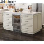 Durable Traditional Outdoor Kitchen Island with Marble Top and Pendant Light