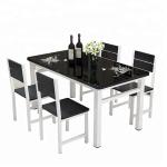White / Black Glass Top Dining Table Set With Solid Thick Desktop