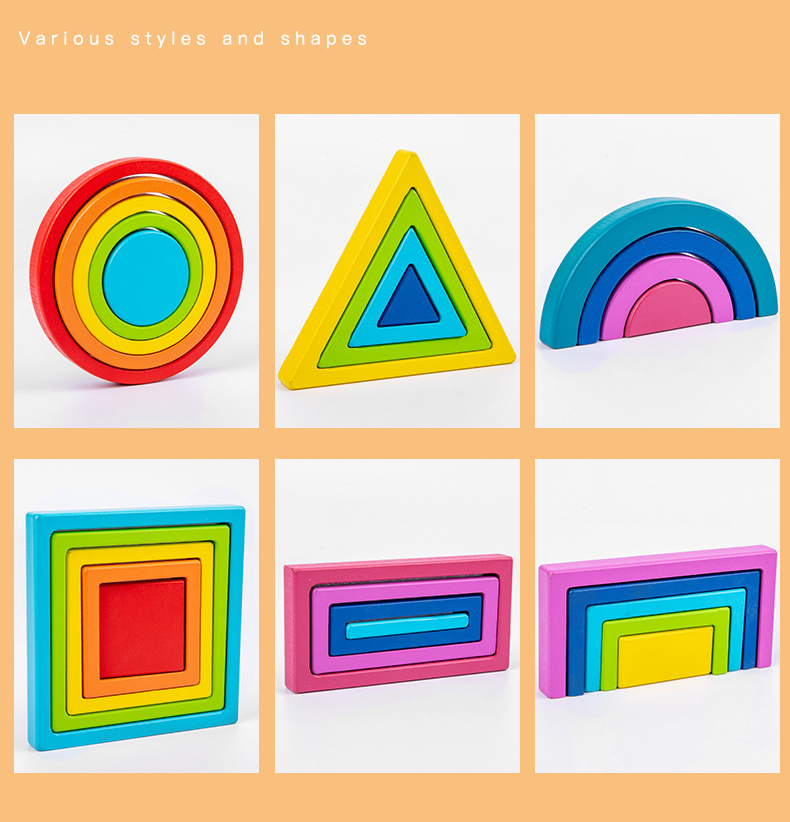 Wooden Montessori Baby Developmental Toys Art Geometric Creative Puzzle Rainbow