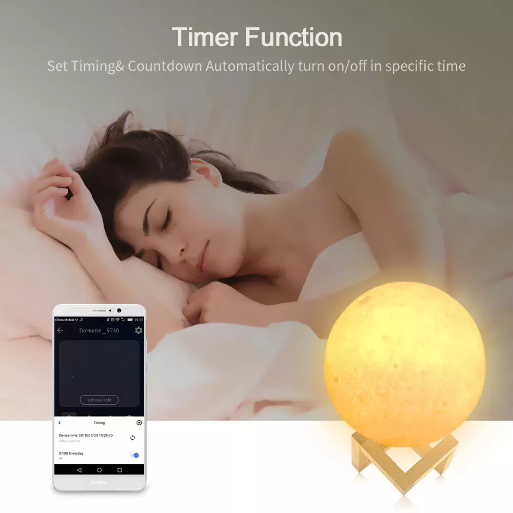 Glomarket Tuya Wifi Smart 3d Printing LED Moon Lamp 7W Wireless Remote Control