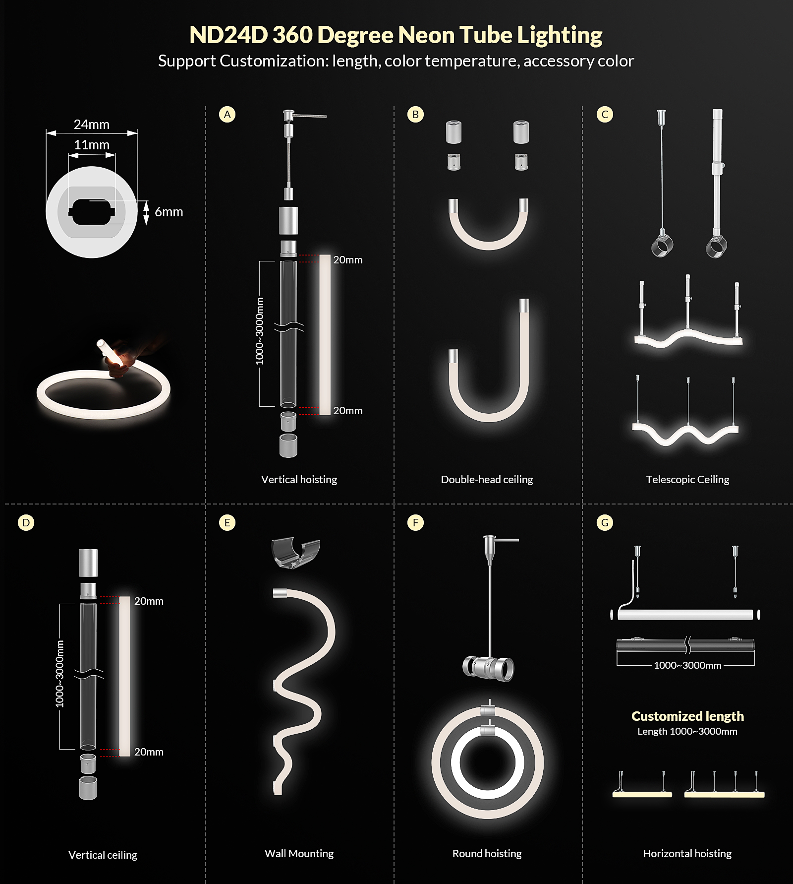 360 Silicone Neon Flex Diffuser Dimmable LED Strip Neon Light Diffuser