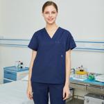 factory custom logo strech solid color medical top and pants scrub sets unisex