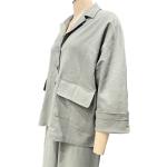 Womens Linen Cotton Green Two Pieces Comfy Long Sleeve Button Tops With Pocket