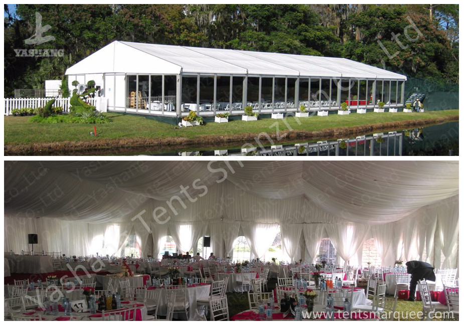 12m Wide Transparent Glass Wall Outside Luxury Wedding Tents Aluminium Frame Tents