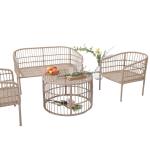 Outdoor Conversation Bistro Set, Courtyard Balcony Hollow Weaving Open Wicker