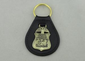 Wholesale Die Stamping Personalized Leather Keychains With 3D Antique Brass Emblem from china suppliers