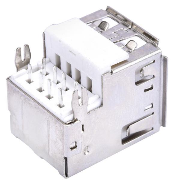 USB connector 2.0 a type 2 ports female board cutout right angel through hole