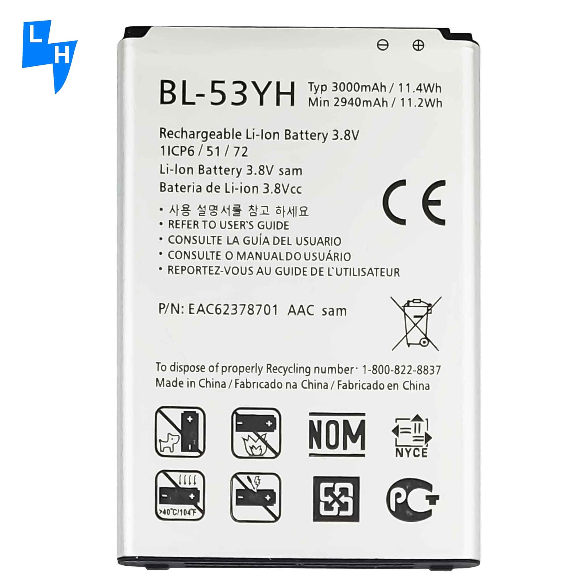 Double IC Protection 3000mAh BL-53YH D851 D852 D855 Mobile Phone Battery for LG LS470