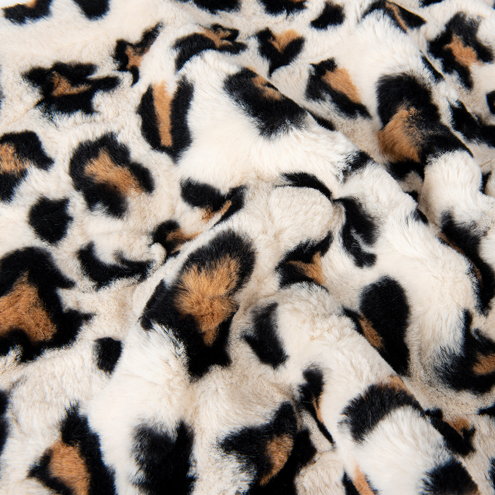 Weft Knitted 100% Polyester Super Soft Leopard Print Rabbit Fur Faux Fur Fabric Thick