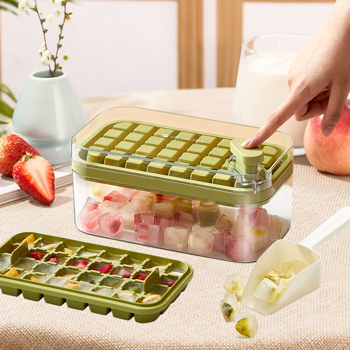 32/64 Grid Ice Mold Box One Button Press Type Reusable Whiskey Cocktail Bar Pub Wine With Lid And Bin