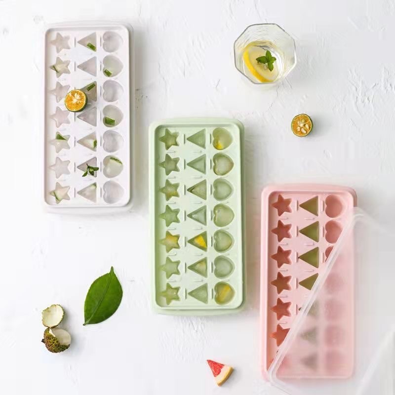 Ice Cube Trays 4 Pack, 56 Pcs Silicone Ice Cubes Tray Maker With Spill-Resistant Removable Lid, Easy Release & Pop Out, LFGB And BPA Free, Stackable