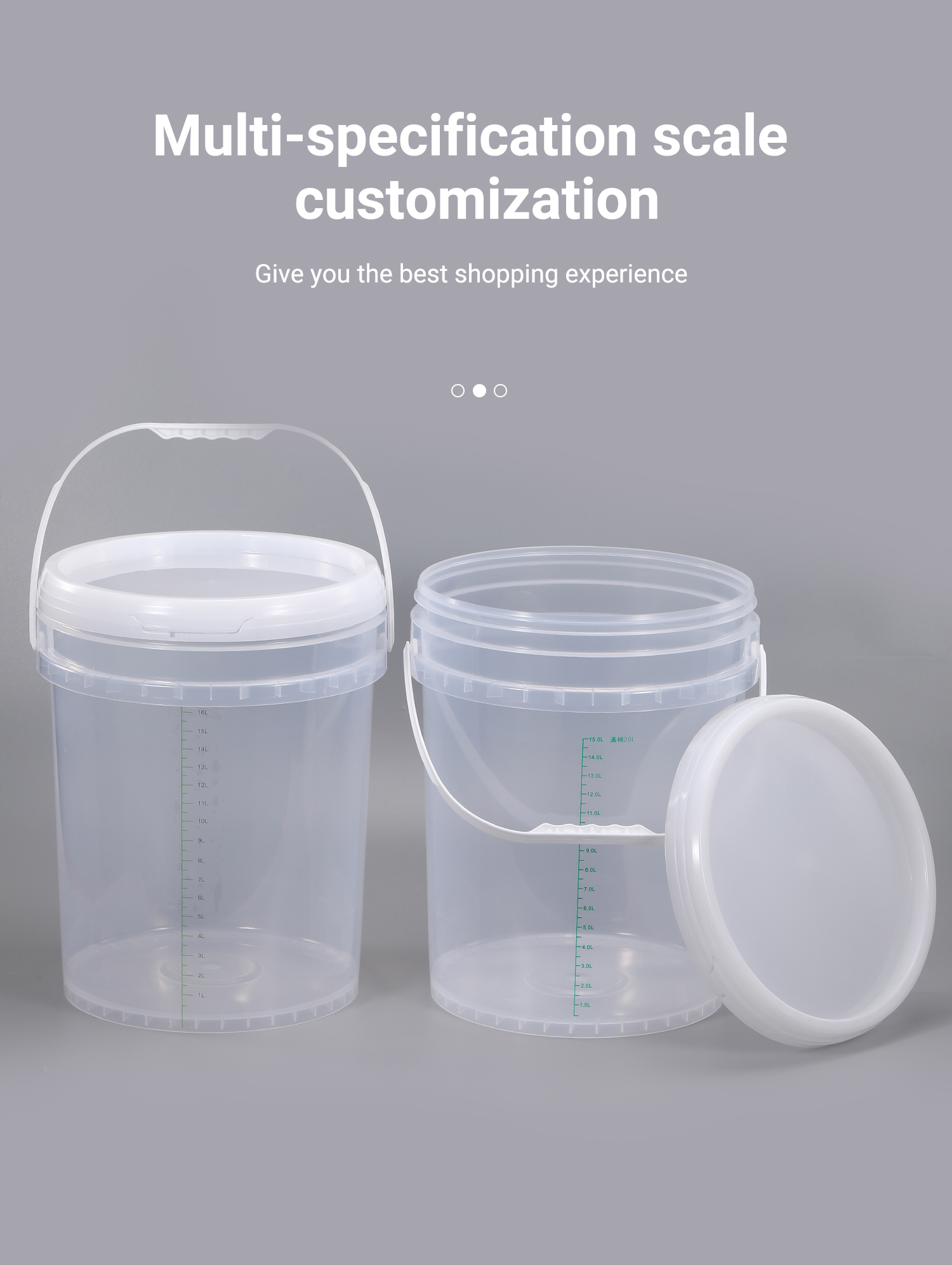 Pastic Handle 20L Food Grade 5 Gallon Plastic Bucket Container With Lids Ruler Scale Line