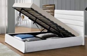 Wholesale Storage Modern Pu Leather King Size Upholstered Platform Bed With White Headboard from china suppliers
