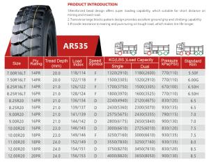 Wholesale Classic AR535 8.25R20 Mine Truck Tyres TBR Tire Excellent Overload Ability from china suppliers