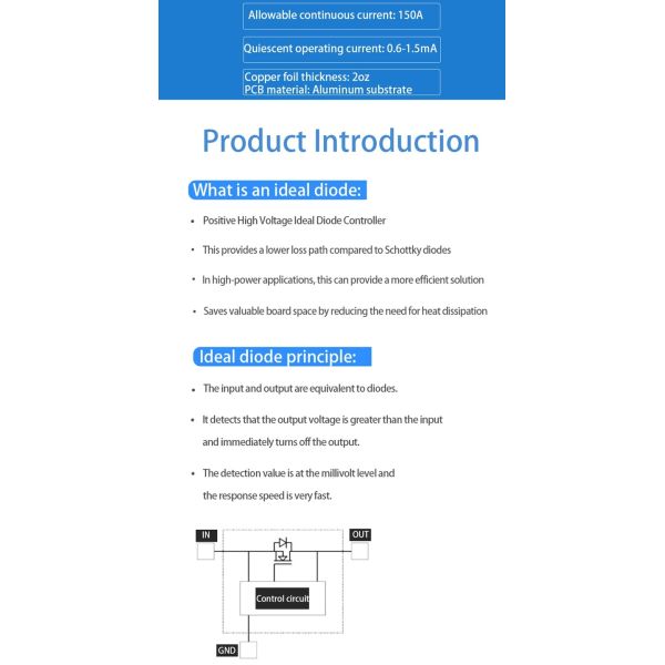 100V 150V 200V 150A Ideal Diode Module Battery Charging Anti Backfilling For Solar Power System