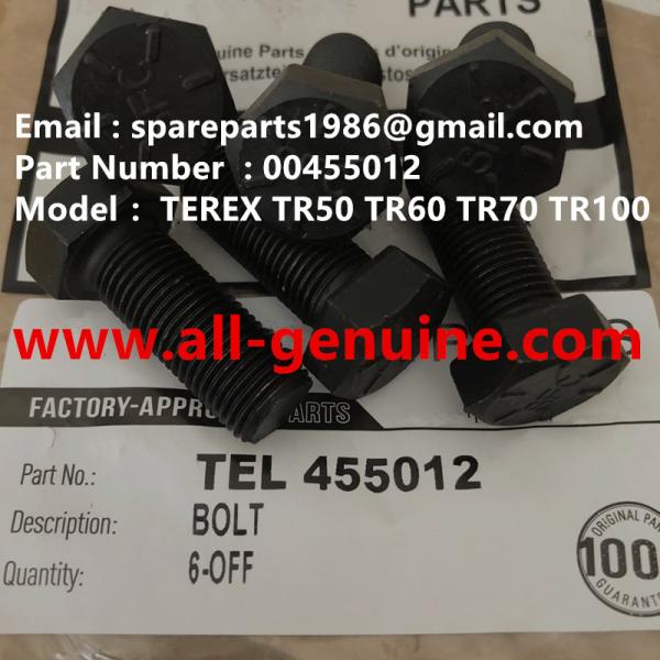 00455012 BOLT TEREX NHL DUMP TRUCK TR35 TR50 TR60 TR100 CUMMINS ALLISON UNIT RIG