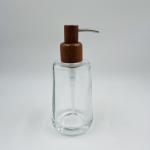 Clear Luxury Glass Bath Accessories Round Shape With Wood Pump Head Hand Soap