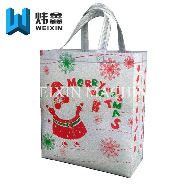 Tension 20KG recycle glitter Film PP Non Woven Shopping Bag / loop handle box bag
