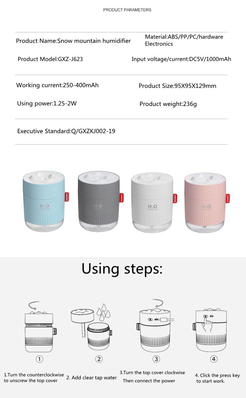 Homefish OEM Luftbefeuchter 500ml Water Tank Capacity Pure Mist Humidifyers Air Portable Desktop H20