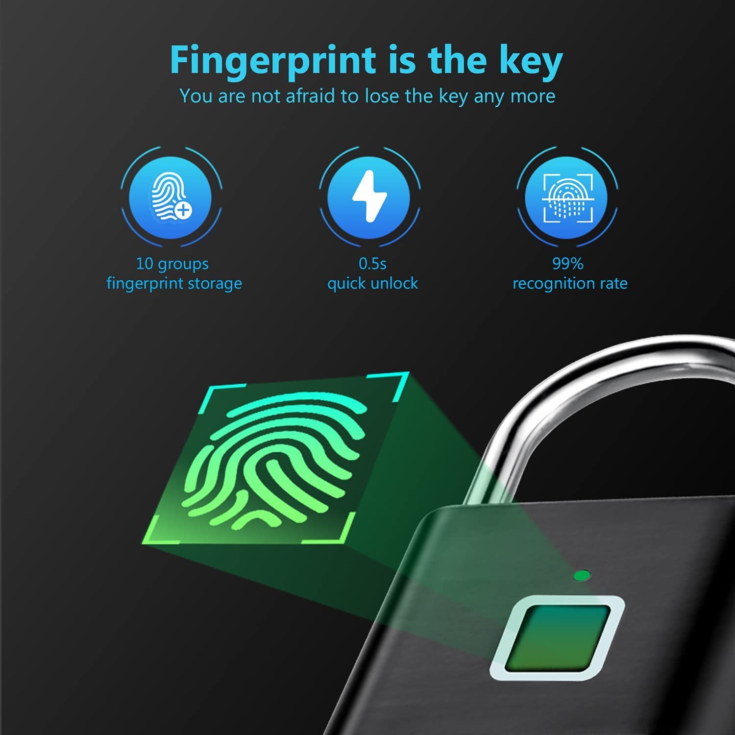 Keyless Biometric Smart Fingerprint Padlock Zinc Alloy Mini Fingerprint Lock