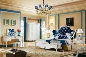 Wholesale New Design Antique Luxury Classic Wooden Carved Upholstered Leather King Size Bed from china suppliers