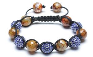 Wholesale Adjustable Shamballa Bracelet, Blue Rhinestone Ball &amp; Cracked Agate Faceted Rounds from china suppliers