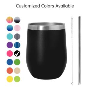 Wholesale Wine Tumbler SS Insulated 12 Oz Stemless Wine Glass With Slide Lid And Metal Straw Travel Cup Keep Cold For Coffee Cocktails from china suppliers
