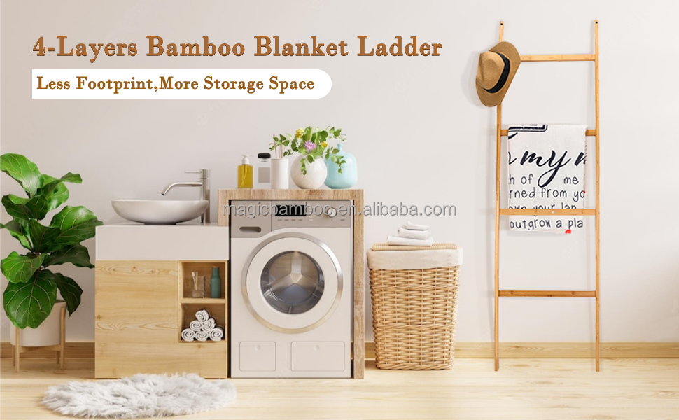 Upgrade Your Bathroom and Living Room Decor with a 6ft BAMBOO Towel Ladder Four Layers