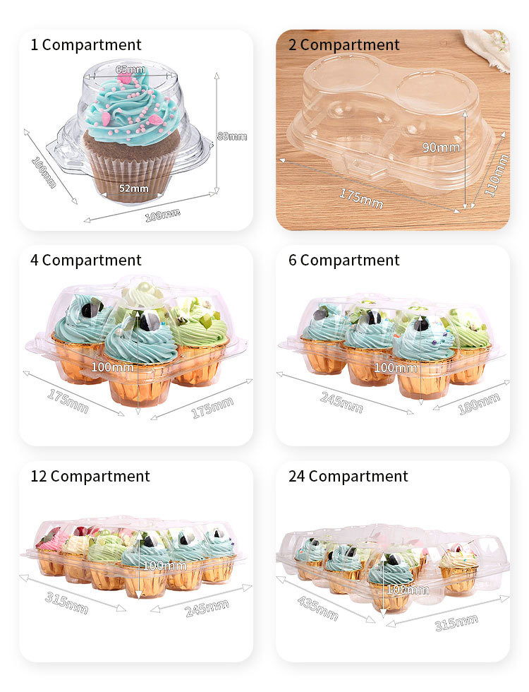 Transparent PET Single Cupcake Containers Hinged Clamshell Lightweight