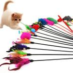 Cute Colourful Artificial Cat Toy Feather Wand , Cat Catcher Toy For Kitten