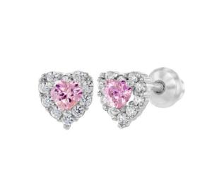 Wholesale Rose Gold Plated Heart Pink CZ Screw Back Stud Earrings for Kids in 925 Sterling Silver from china suppliers