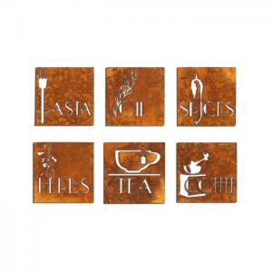 China Square Set 6 Kitchen Wall Decorations Rusty Corten Steel House Signs on sale