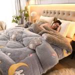 Thickened Lamb Fleece Quilt Soft Chemical Fiber Quilt Bedding Set with