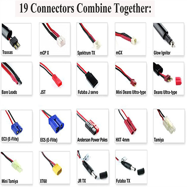 Silicone RC Battery Charger Leads , 19 In 1 Multifunctional Lipo Charging Leads