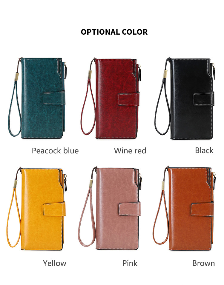 Large Capacity Rfid Women Wallet with Phone Pocket and Card Holder in Pu Leather